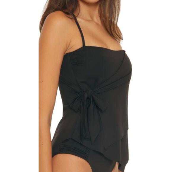 Becca Virtue Black Wrap Front Tankini Swim Top 1X 16 18 NWT - Picture 2 of 5